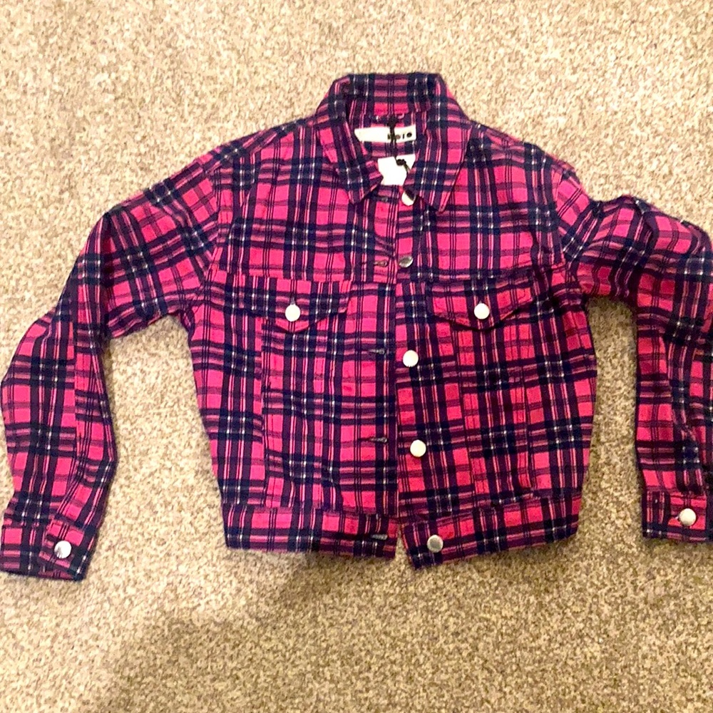 Women’s Top Shop Moto Plaid Jacket